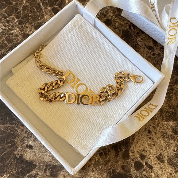 Dior Jewelry - Christian Dior gold chain link logo bracelet adjustable size with box